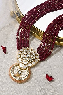 Gold Finish Red Stone Necklace Set
