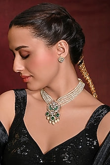Gold Finish Multi-Colored Stone Necklace Set