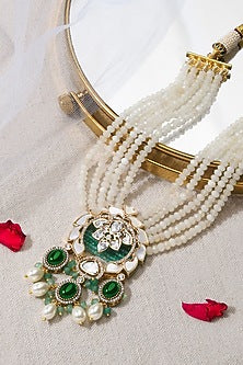 Gold Finish Multi-Colored Stone Necklace Set