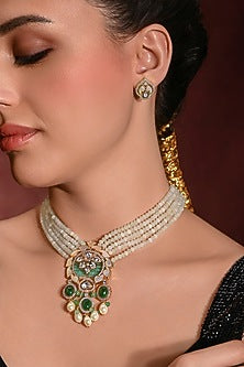 Gold Finish Multi-Colored Stone Necklace Set