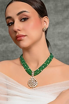 Gold Finish Green Stone Necklace Set