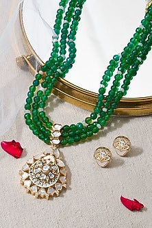 Gold Finish Green Stone Necklace Set
