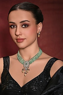 Gold Finish Green Stone Necklace Set