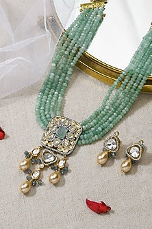 Gold Finish Green Stone Necklace Set