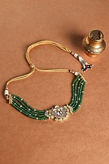 Gold Finish Green Stone Choker Necklace Set