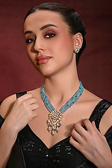 Gold Finish Blue Stone Necklace Set