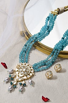 Gold Finish Blue Stone Necklace Set