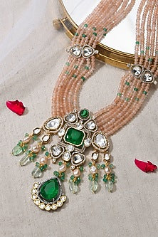 Gold Finish Multi-Colored Stone Necklace Set