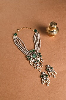 Gold Finish Green Stone Necklace Set