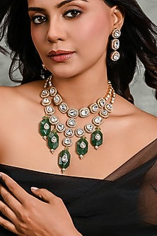 Gold Finish Stone Layered Necklace Set