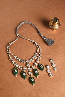 Gold Finish Stone Layered Necklace Set