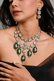 Gold Finish Stone Layered Necklace Set