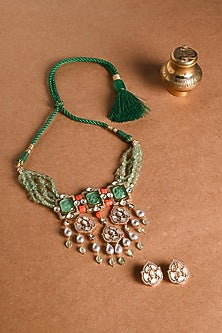 Gold Finish Multi-Colored Stone Choker Necklace Set