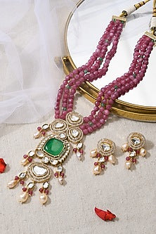 Gold Finish Multi-Colored Stone Necklace Set