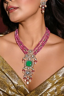 Gold Finish Multi-Colored Stone Necklace Set