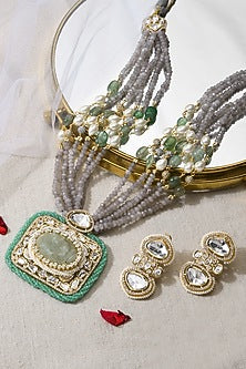 Gold Finish Multi-Colored Stone Necklace Set