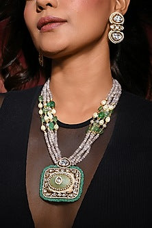 Gold Finish Multi-Colored Stone Necklace Set