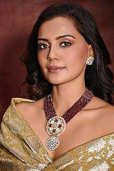Gold Finish Red Stone Necklace Set