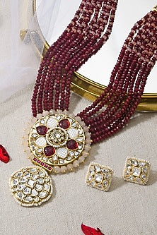 Gold Finish Red Stone Necklace Set