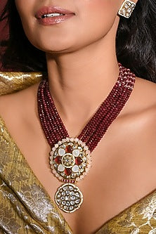 Gold Finish Red Stone Necklace Set