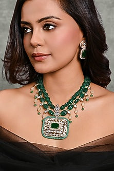 Gold Finish Green Stone Necklace Set