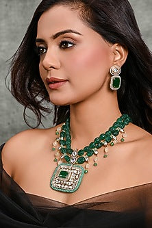 Gold Finish Green Stone Necklace Set