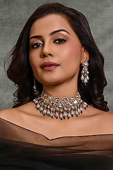 Gold Finish Multi-Colored Stone Choker Necklace Set