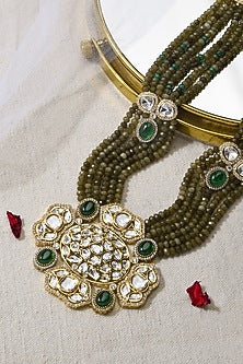 Gold Finish Multi-Colored Stone Necklace Set