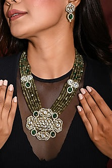 Gold Finish Multi-Colored Stone Necklace Set