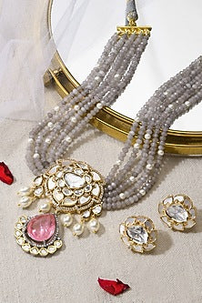 Gold Finish Multi-Colored Stone Necklace Set