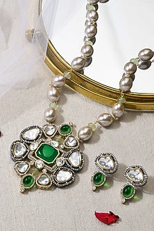 Gold Finish Multi-Colored Stone Necklace Set