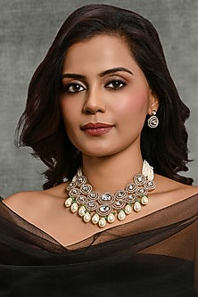 Gold Finish Multi-Colored Stone Necklace Set