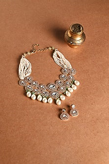 Gold Finish Multi-Colored Stone Necklace Set