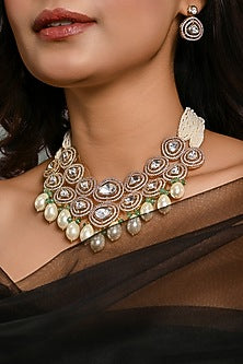Gold Finish Multi-Colored Stone Necklace Set