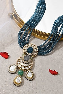 Gold Finish Blue Stone Beaded Necklace