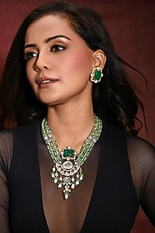 Gold Finish Green Stone Necklace Set