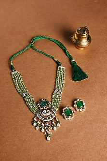 Gold Finish Green Stone Necklace Set