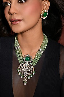 Gold Finish Green Stone Necklace Set