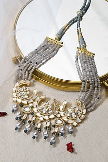 Gold Finish Green Stone Choker Necklace Set