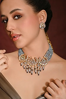 Gold Finish Green Stone Choker Necklace Set