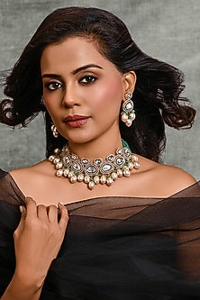 Gold Finish Multi-Colored Stone Necklace Set