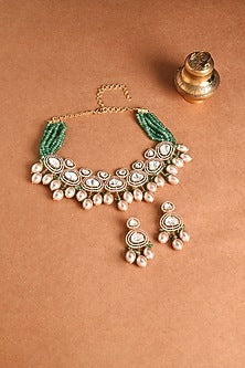 Gold Finish Multi-Colored Stone Necklace Set