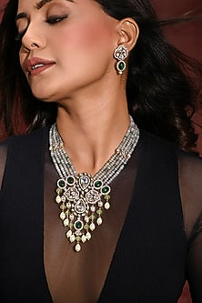 Gold Finish Grey Stone Necklace Set