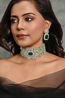 Gold Finish Green Stone Choker Necklace Set