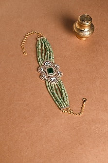 Gold Finish Green Stone Choker Necklace Set