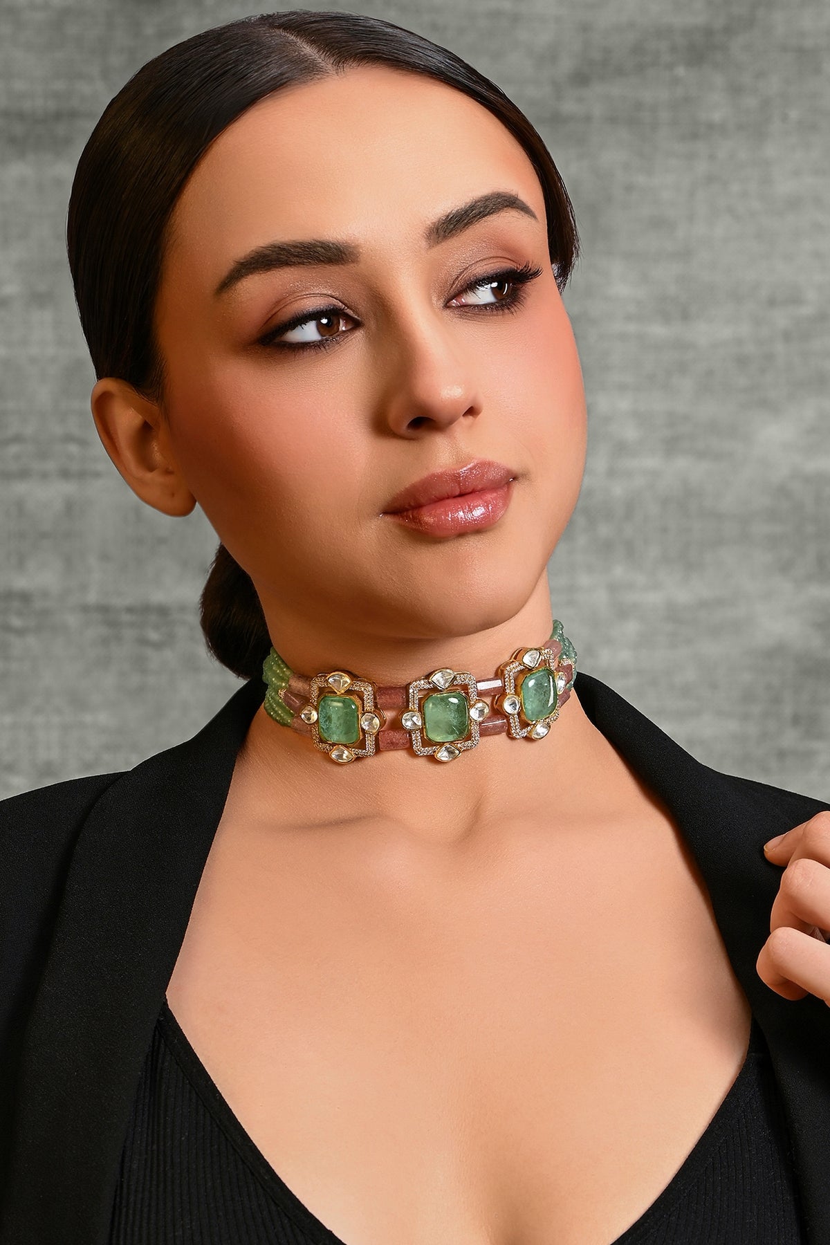 Gold Finish Multi-Colored Stone Choker Necklace