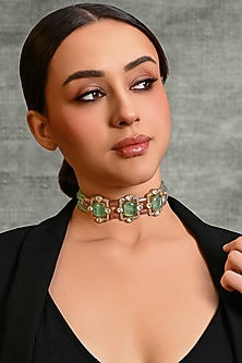 Gold Finish Multi-Colored Stone Choker Necklace