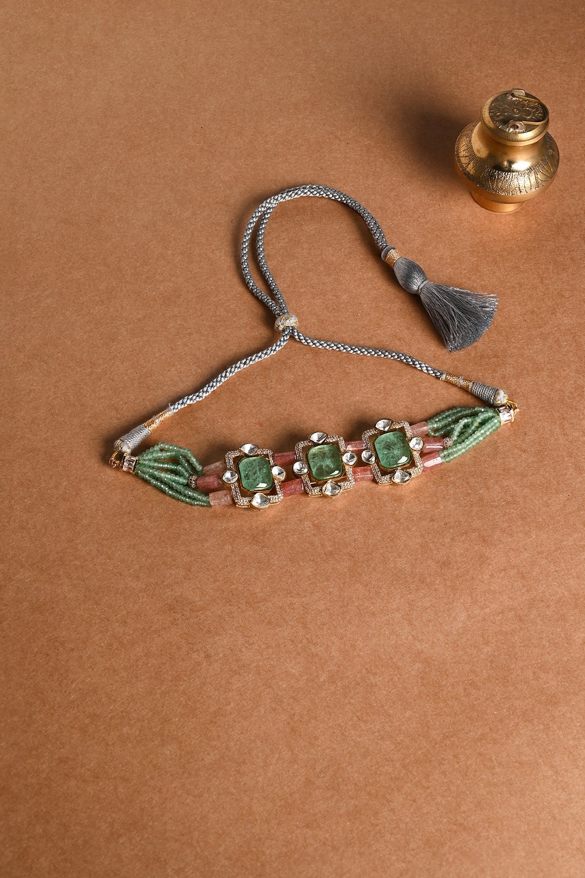Gold Finish Multi-Colored Stone Choker Necklace