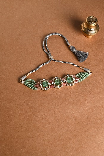 Gold Finish Multi-Colored Stone Choker Necklace