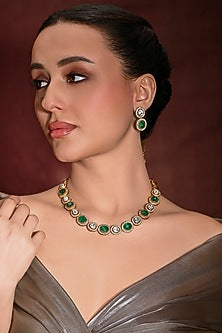 Gold Finish Green Stone Necklace Set